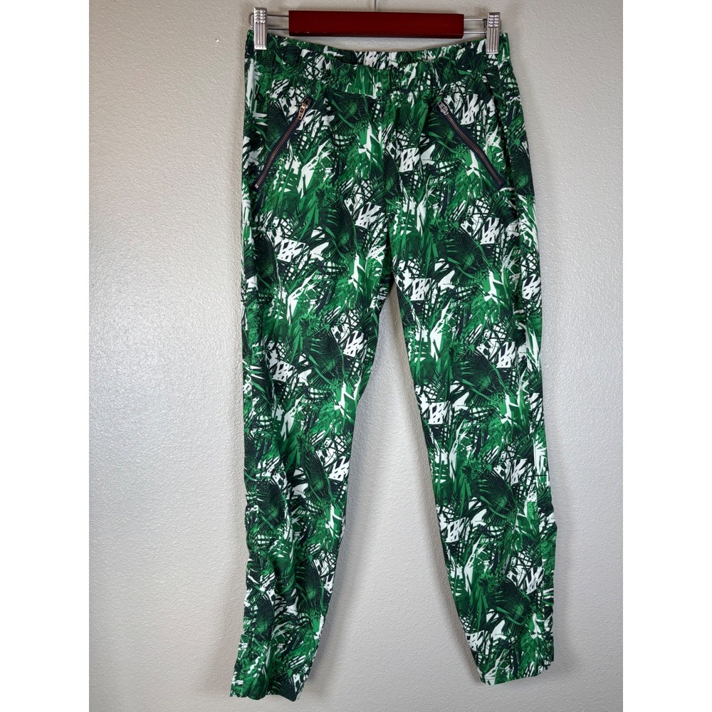 Athleta Green Tropical Palm Print Joggers Womens Size 4 Zipper Pockets Travel